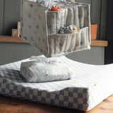 A closer look at the Waves Changing Mat, along with the Waves/Coastline Nappy Caddy and muslin cloth