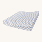Avery Row Baby Changing Mat Cushion - Waves, in a blue and white check print