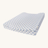 Avery Row Baby Changing Mat Cushion - Waves, in a blue and white check print