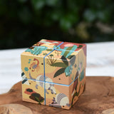 Bajo 2-in-1 reef desert wooden cube block puzzle shown on the desert design side.