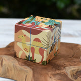 Bajo 2-in-1 reef desert wooden cube block puzzle shown on the desert design side with an illustration featuring a camel.