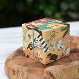 Bajo 2-in-1 reef desert wooden cube block puzzle shown on the desert design side, 