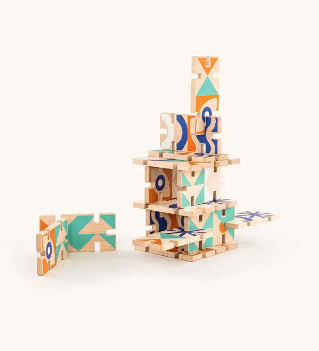 A 3D structure made from the Bajo wooden domino game