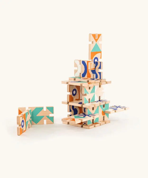 A 3D structure made from the Bajo wooden domino game