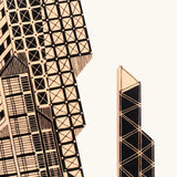 A 3d wooden tower piece from the Bajo city puzzle set showing painted building detail