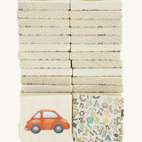 Bajo classic memory game available at Babipur. A 36 square tile matching game with various illustrations on the top side and letters and symbols on the underside.