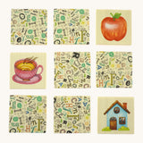  9 wooden tiles from the Bajo classic memory game available at Babipur. Laid flat showing the different illustrations 