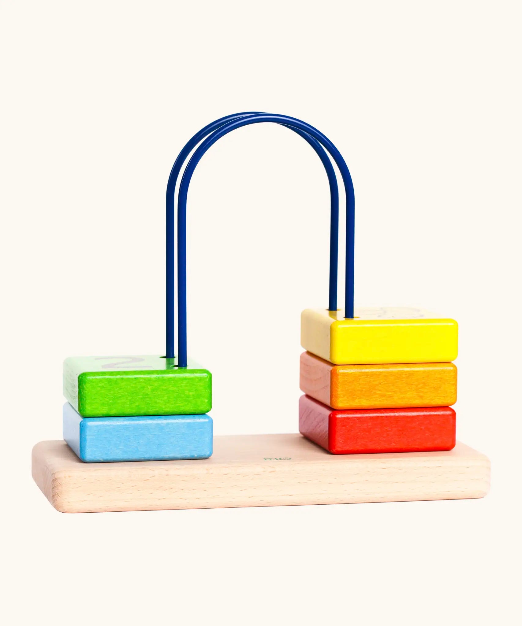 Bajo count to to 5 arched toy showing 5 wooden coloured blocks and unpainted base 