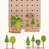Bajo forest central park set showing a wooden boards with holes and different trees 