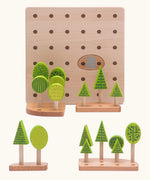Bajo forest central park set showing a wooden boards with holes and different trees 