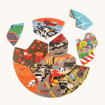 Bajo Lets Save the Planet wooden puzzle in individual pieces on a cream background