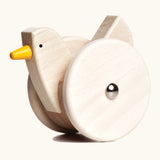 Bajo wooden wobbling chicken toy. Features 2 large wheels and a unpainted body
