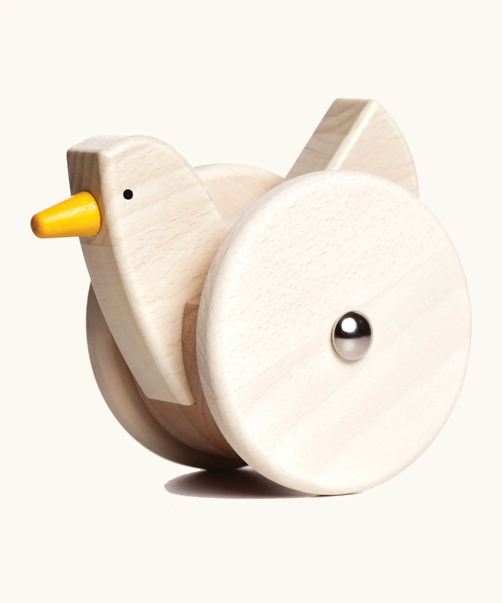 Bajo wooden wobbling chicken toy. Features 2 large wheels and a unpainted body