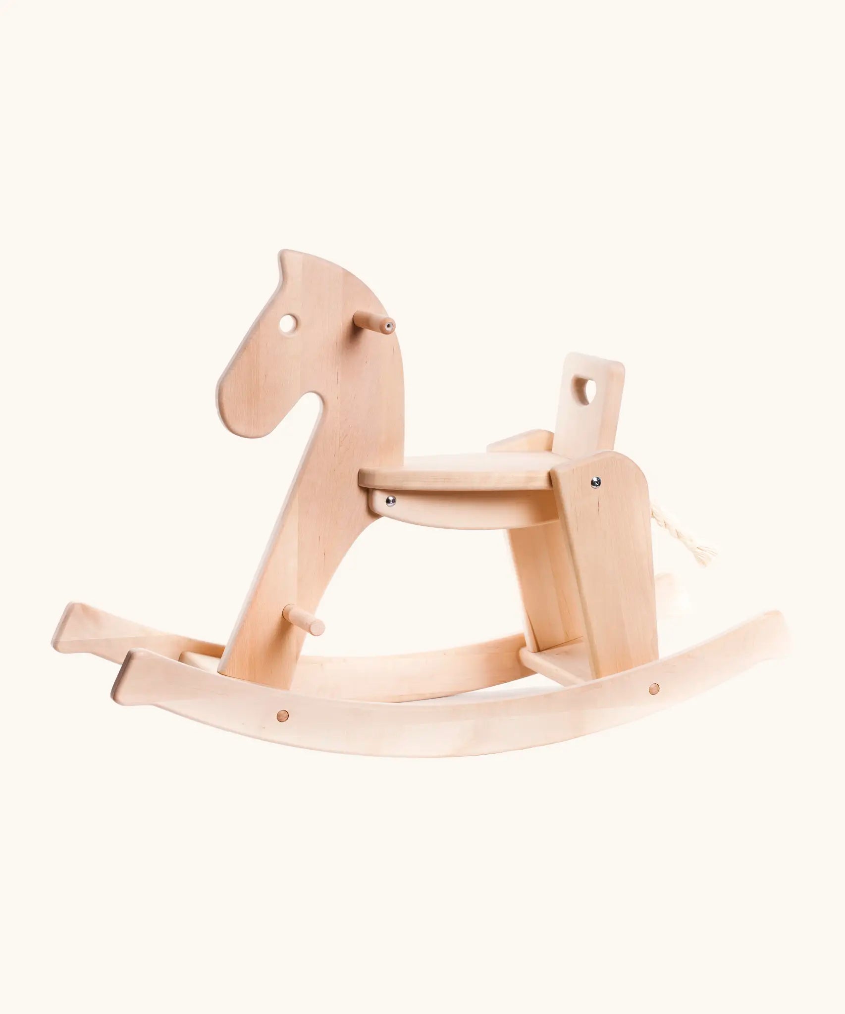 Bajo unpainted wooden traditional rocking horse with handles and foot rest