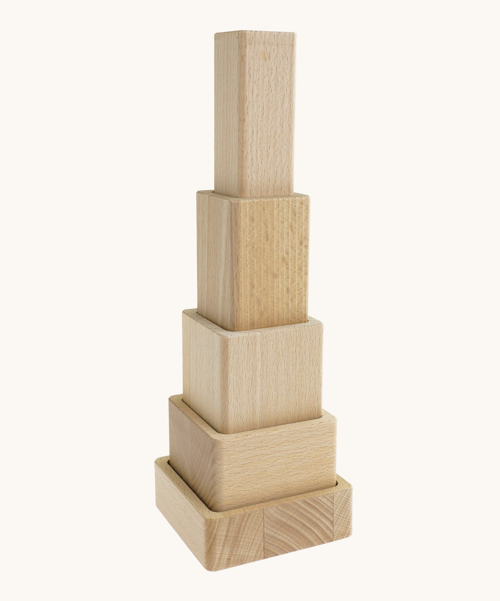 A pyramid stack made from the Bajo squaremide sensory wooden blocks available at Babipur. 
