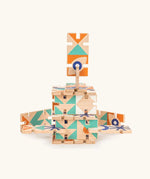 Bajo wooden domino pieces with abstract designs made into a 3D structure