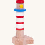 Bajo Lighthouse Stacker is a fun kids stacking game, with red, white, natural and blue stacking pieces which can be built into a colourful lighthouse
