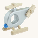 A Bajo wooden police helicopter available at Babipur. This helicopter is silver with movable propellors.