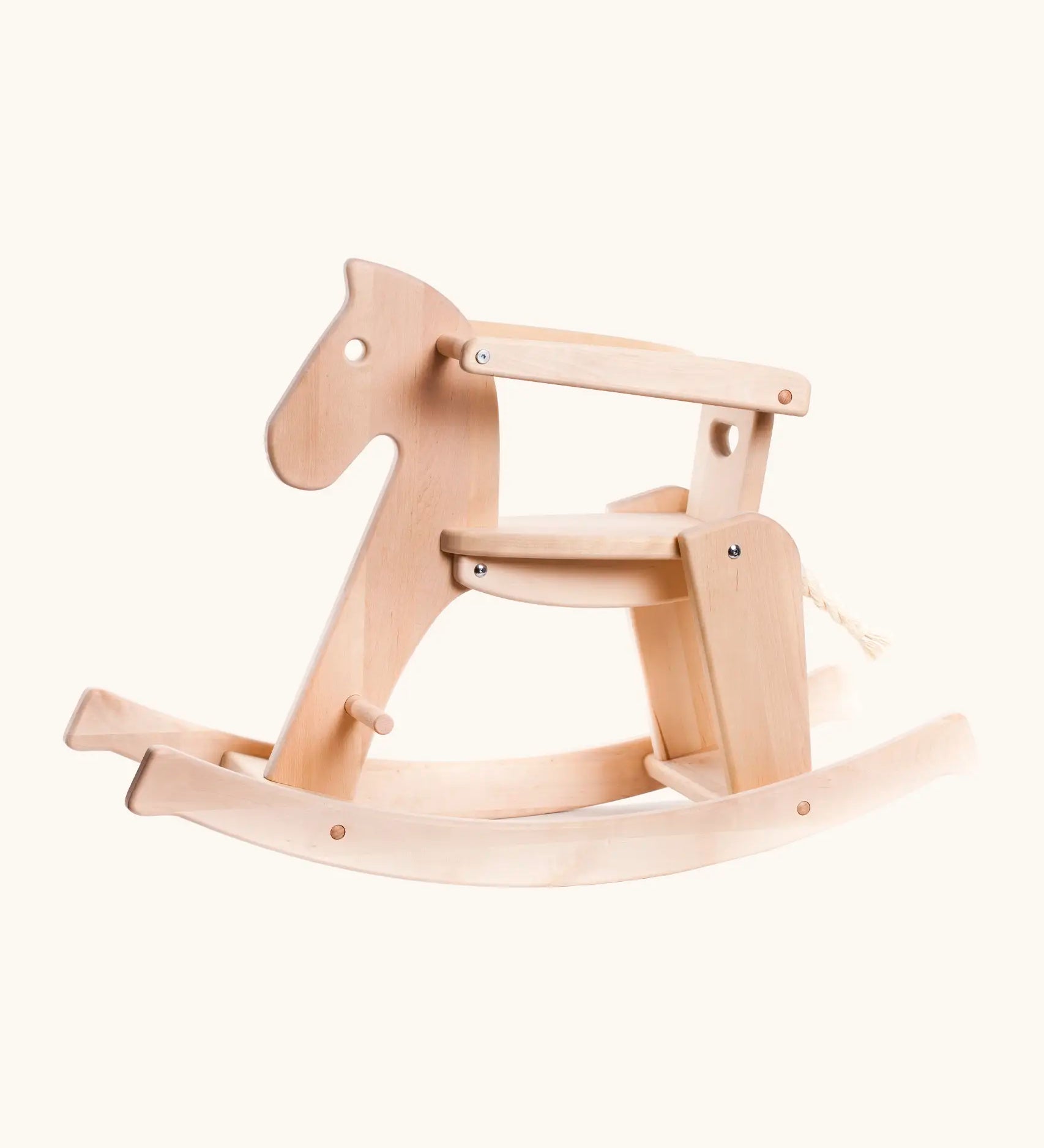 Bajo unpainted wooden traditional rocking horse with arm rest 