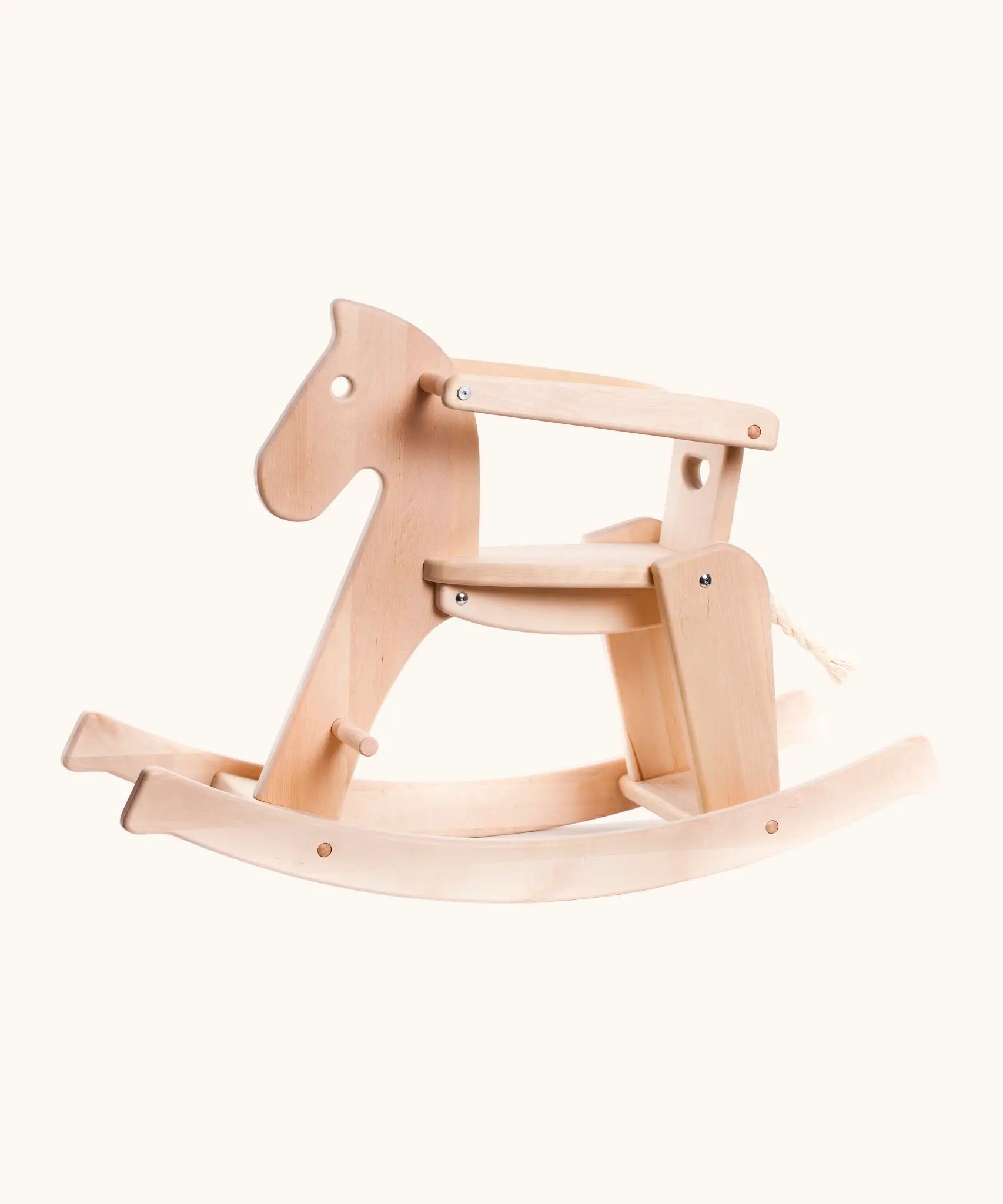Bajo unpainted wooden traditional rocking horse with arm rest 