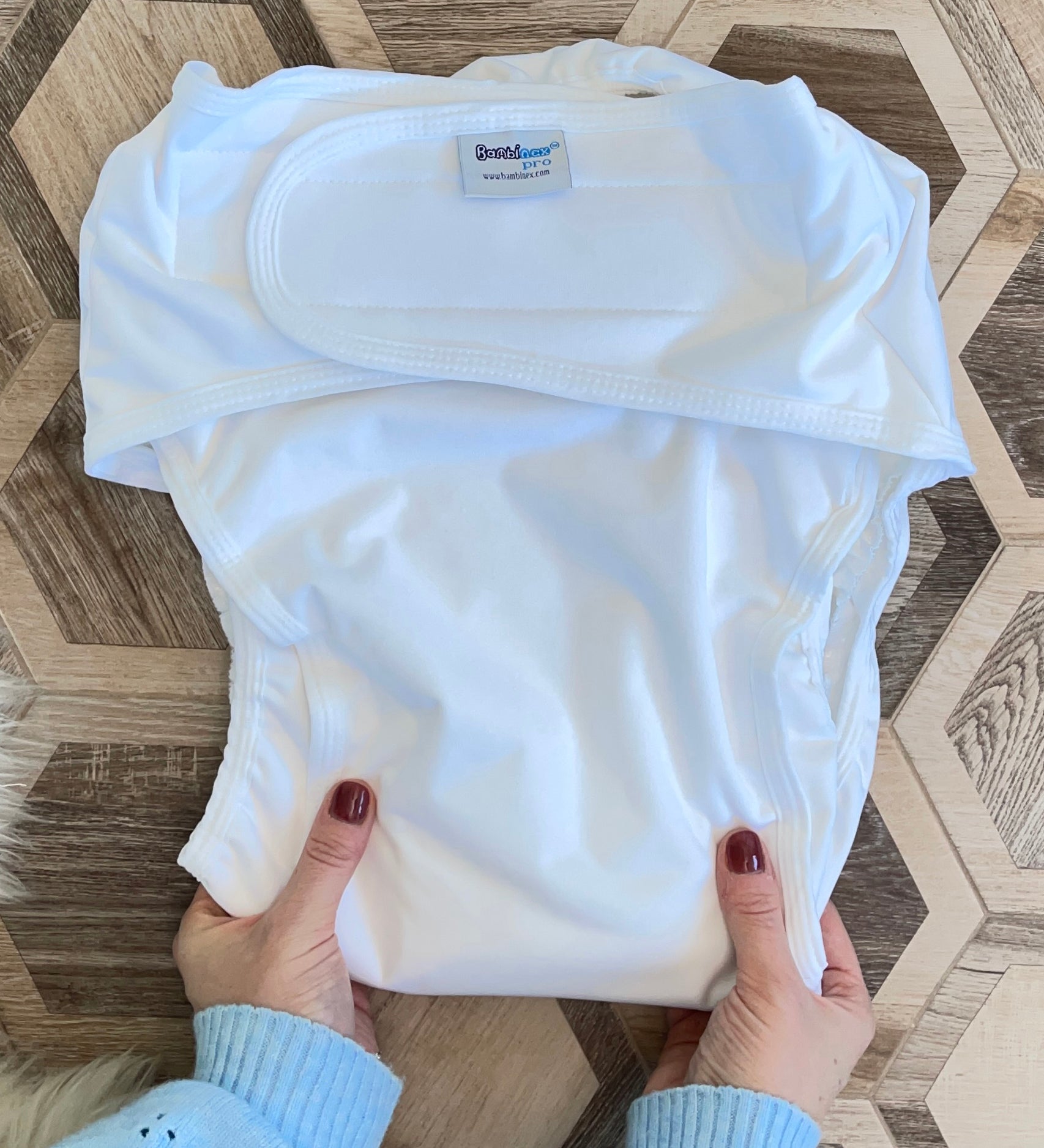 Size 1 Bambinex Reusable Adult Incontinence Nappy, comfy absorbent cloth nappy for adults or teens, buy now at Babipur.