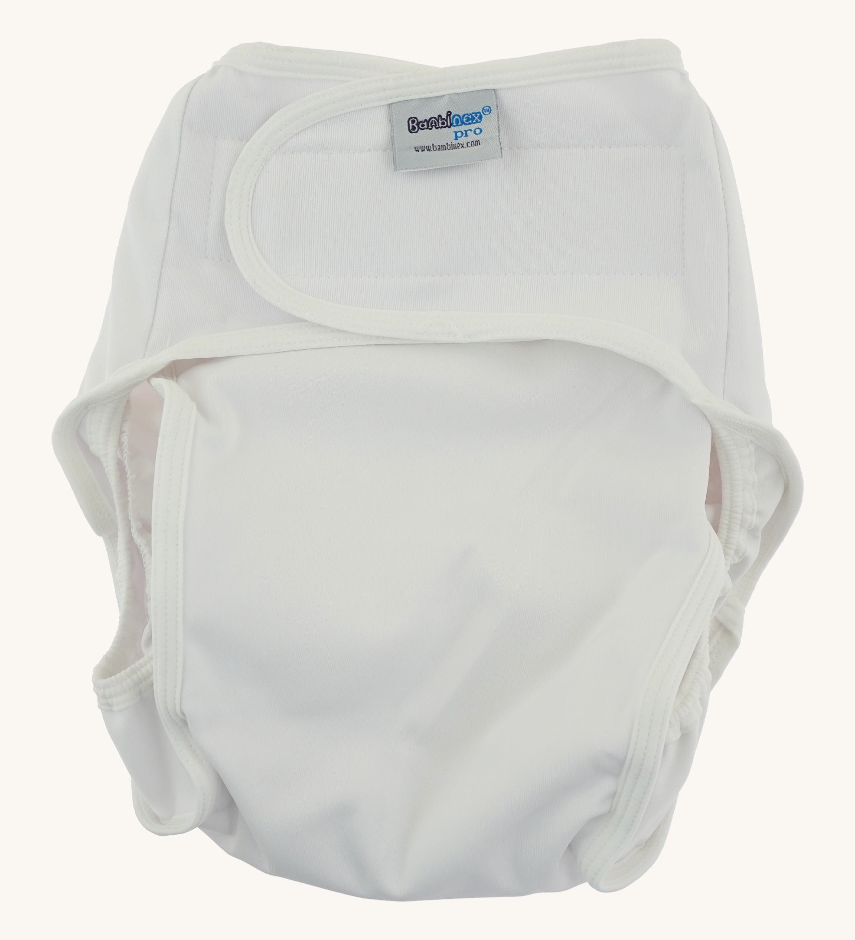 Bambinex adult incontinence nappy available at Babipur in white. Features a velcro fastener.