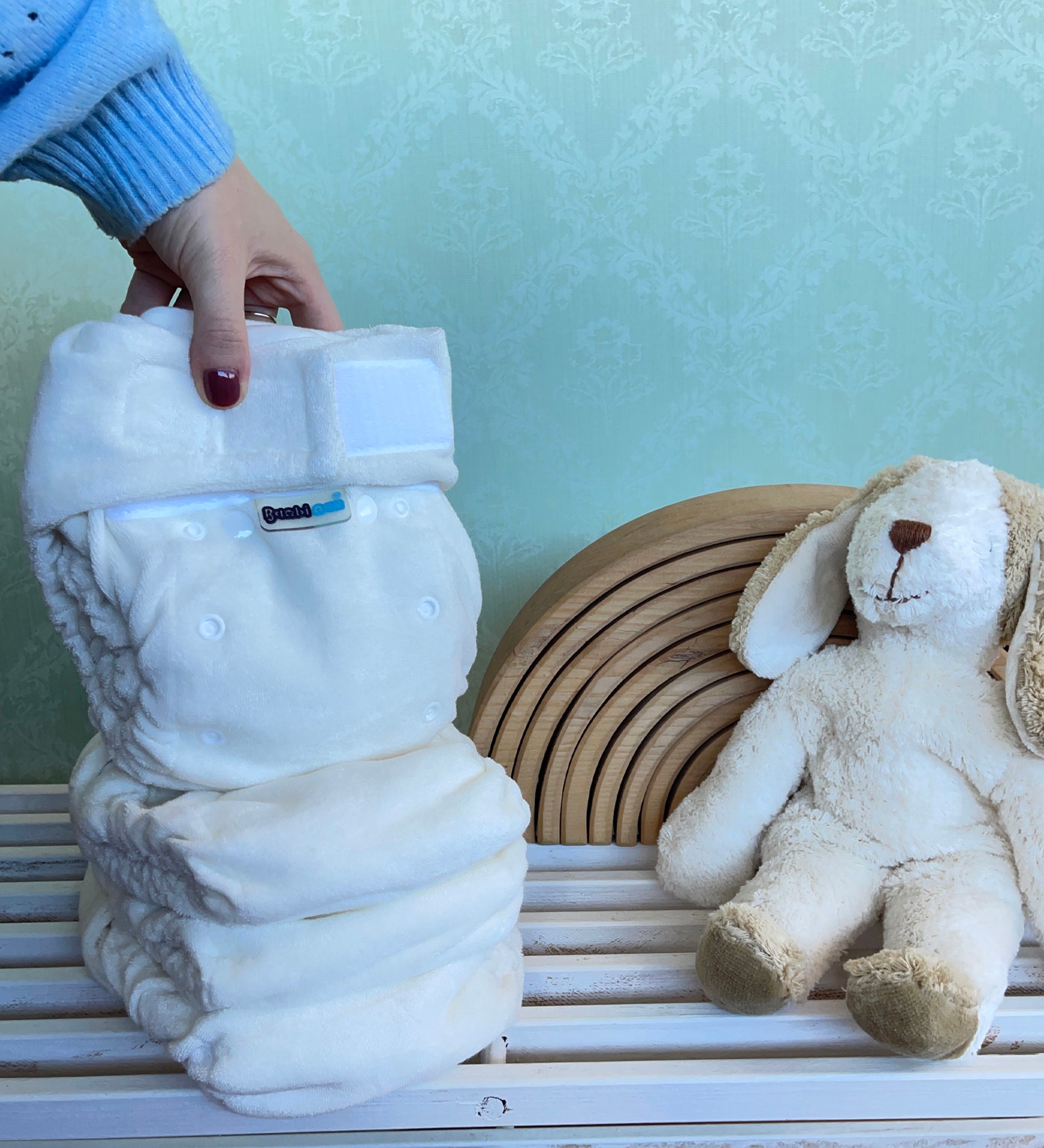 Stack of Bambinex Bamboo reusable nappies, two part nappies for toddlers and kids up to 44lbs, available to buy at Babipur.