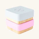 Eco Rascals Bamboo Snack Pots Two Pack with white and pink silicone lids.