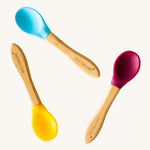 Eco Rascals Baby Spoons - 3 Pack in yellow, blue and magenta. 