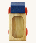 A close up of the trailer detail on the Beck wooden lorry toy in blue available at Babipur. 