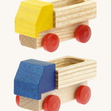 A yellow and blue Beck wooden lorry toys available at Babipur.