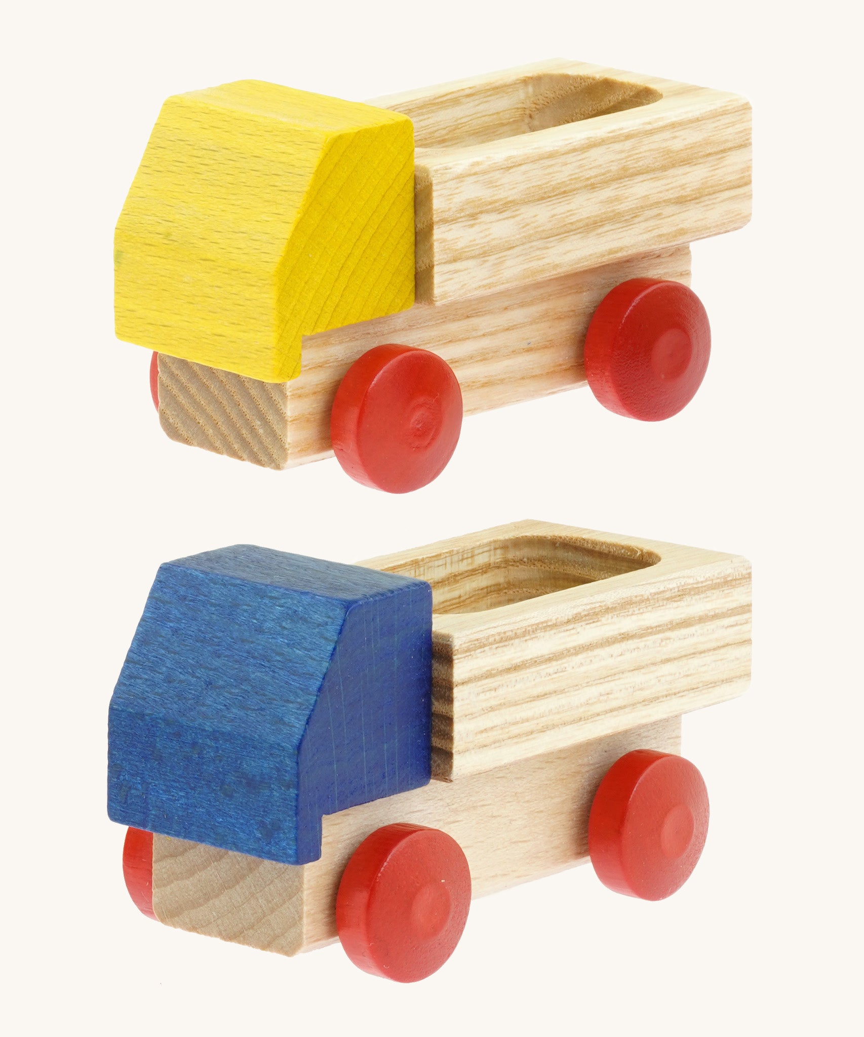 A yellow and blue Beck wooden lorry toys available at Babipur.