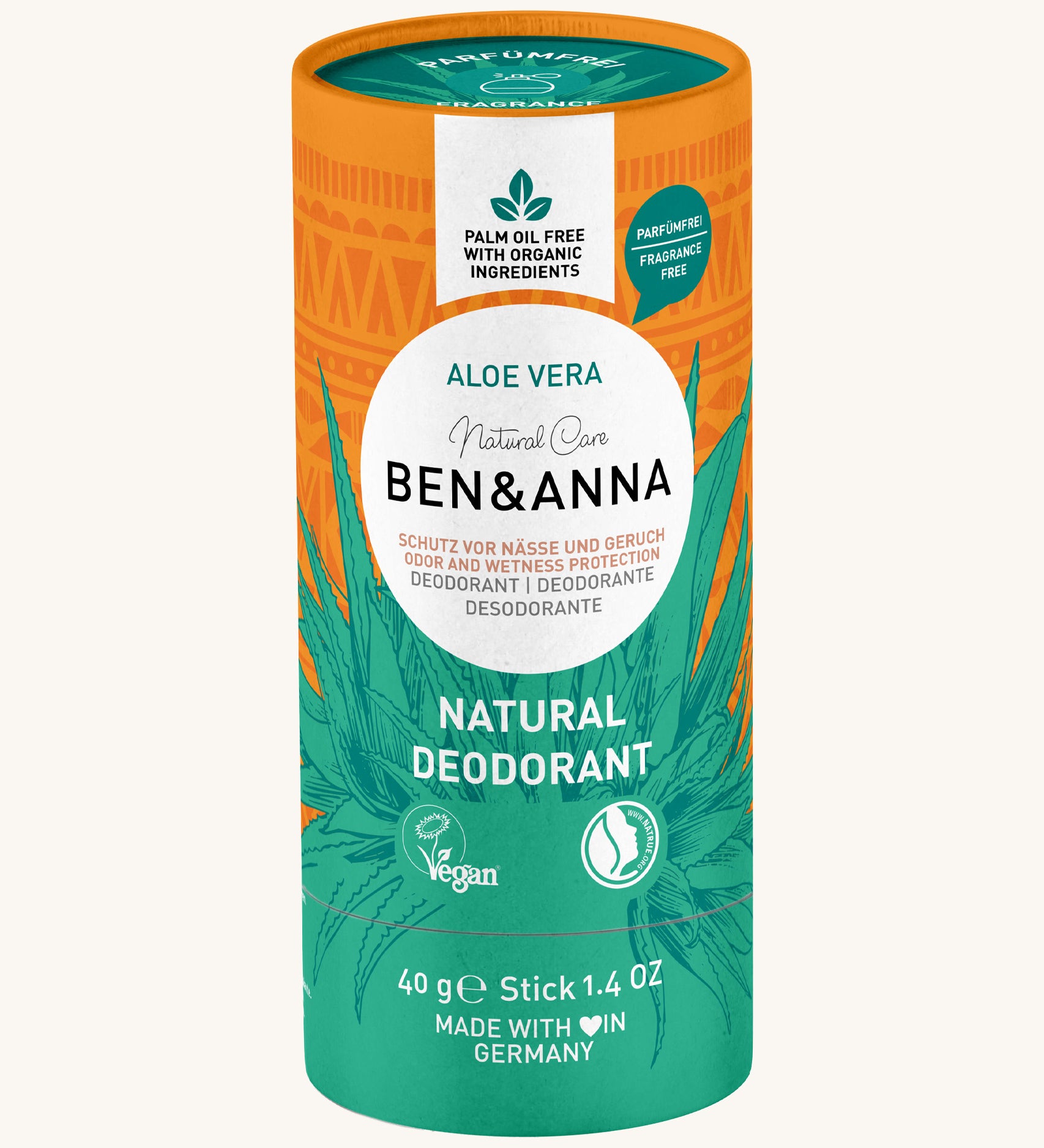 Ben & Anna aloe vera paper stick deodorant available at Babipur. A natural deodorant made in Germany in a Aztec inspired packaging design