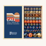Billes & Co Cali Karma Marbles Box - 56 Pack. A selection of round and flat marbles in various shades of orange, grey, brown, beige and metallic