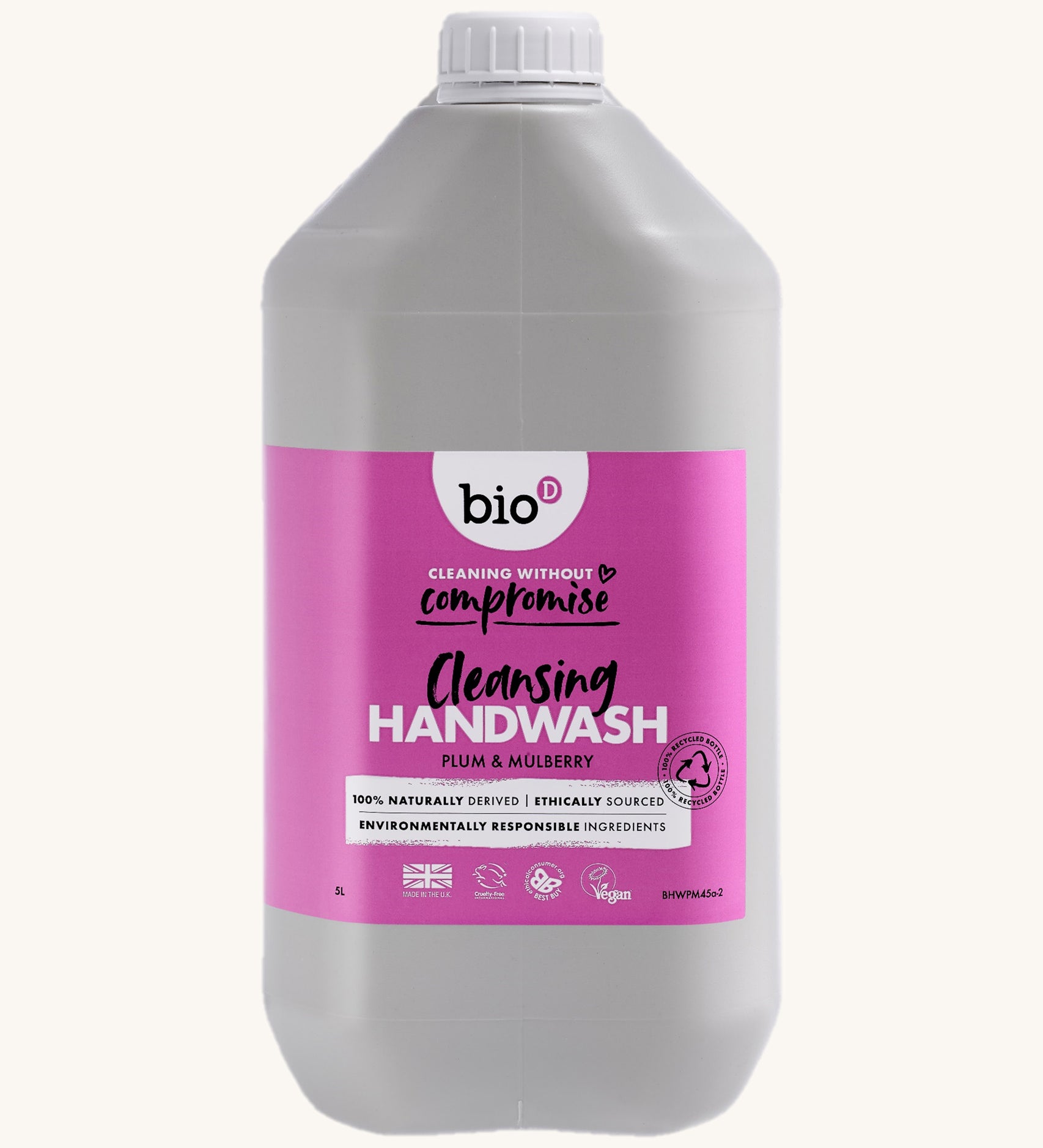 A 5L bottle of the Bio-D cleansing hand wash in plum and mulberry available at Babipur. 
