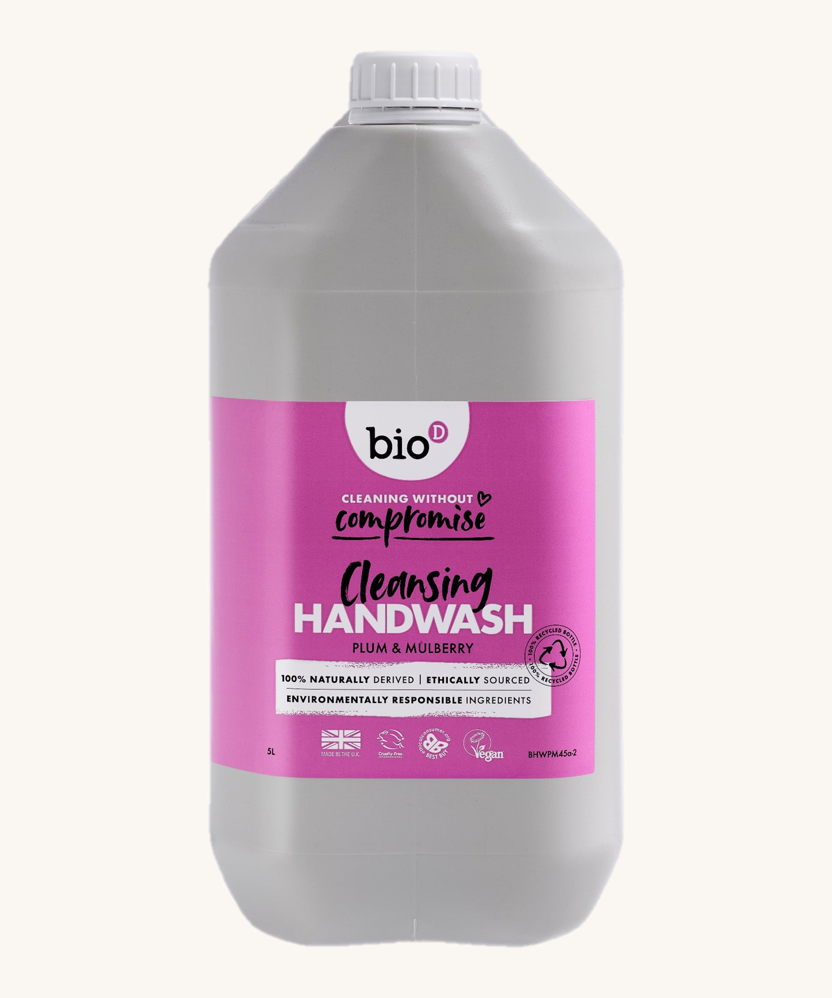 A 5L bottle of the Bio-D cleansing hand wash in plum and mulberry available at Babipur. 