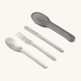 Black + Blum stainless steel cutlery set with portable hygienic carry case available at Babipur. Set includes a spoon, fork and butter knife