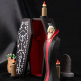 Bumbu handmade and hand painted dracula the vampire figure in a spooky display including a coffin, candles, tree and tombstone available at Babipur.