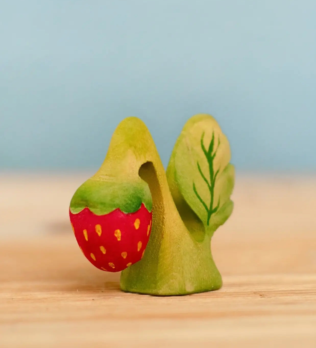 Bumbu Toys handmade wooden strawberry plant toy for small-world Waldorf-inspired play scenes. 