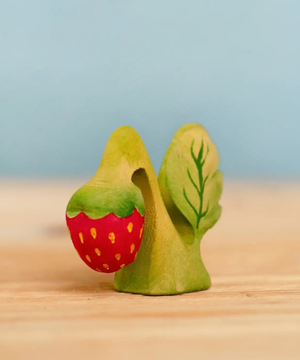 Bumbu Toys handmade wooden strawberry plant toy for small-world Waldorf-inspired play scenes. 