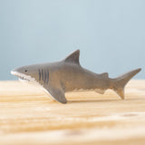 Bumbu handmade and hand painted wooden grey shark figure available at Babipur. 