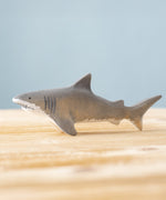 Bumbu handmade and hand painted wooden grey shark figure available at Babipur. 