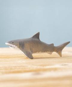 Bumbu handmade and hand painted wooden grey shark figure available at Babipur. 