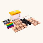 Candylab DIY Candycar Castor Set - 12 Pack wooden parts and sticker sets on a cream background