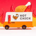 The Candylab Candyvan - Fried Chicken Van from the side on a red fiery background