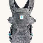 Carifit+ Fabric Baby Carrier in Grey, show from the front on a cream background