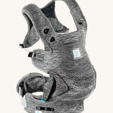 Carifit+ Fabric Baby Carrier in Grey, show from the side showing the adjustable straps, on a cream background