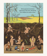 A page from The Story of the Root Children showing little children underground cleaning and helping little insects