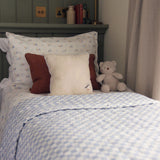 Avery Row Organic Cotton Bedding Set - Coastline bedding set in white and blue check print on one side, and delicate coastline print on the other