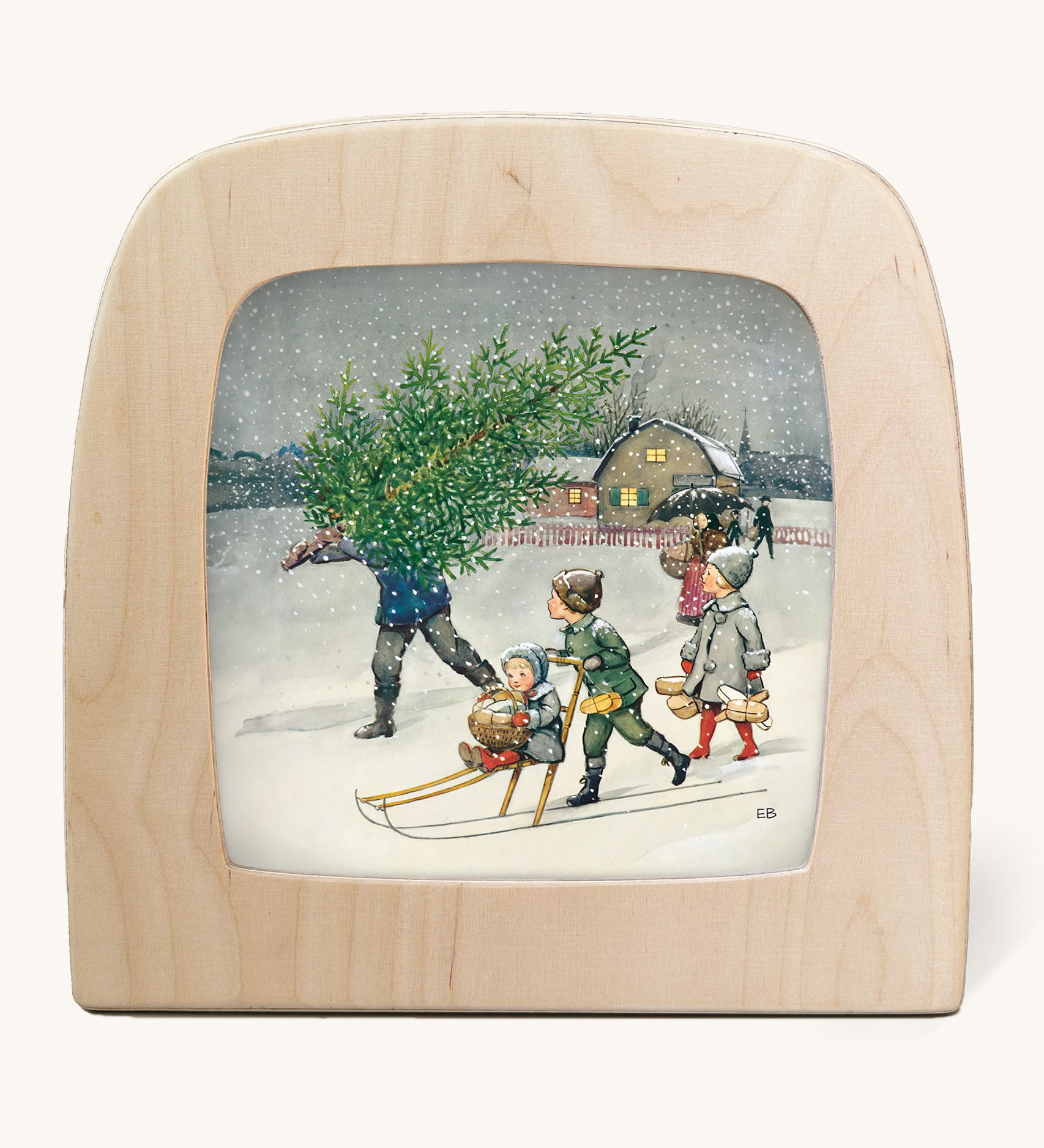Toverlux StoryLux Silhouette Sets, Around The Year by Elsa Beskow. The image shows the December illustration inside a magic lamp, on a cream background